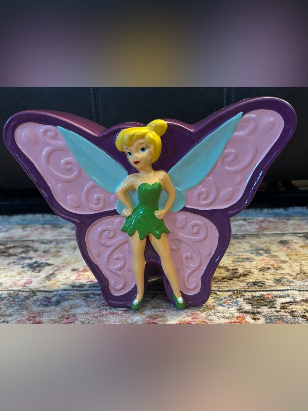 Disney Tinker Bell Purple Butterfly Ceramic Coin Bank